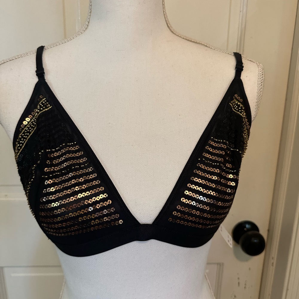 La‎ Senza Black & Gold Sequined Bra Size XL Unlined NWT